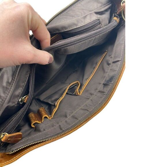 Brown Leather Flap Top Messenger Computer Shoulder Bag Distressed Unbranded - Picture 10 of 12